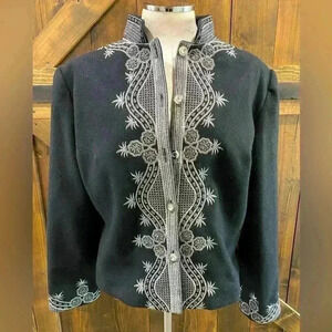 Gordon & James Vintage Black Wool Cropped Silver Threaded Jacket Size XL